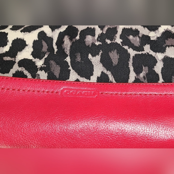 Coach Ocelot Red Leather Black Leopard Print Tote Handbag F25178 - Picture 9 of 15